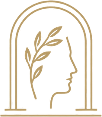 Emblem von Ars Fabulae — antikisierender Bogen mit Profil und Lorbeer